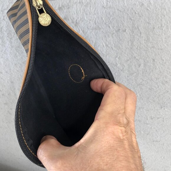 Vintage Fendi Roma Italy 1925 Striped Cosmetic Clutch Bag Leather Trim - Picture 3 of 16